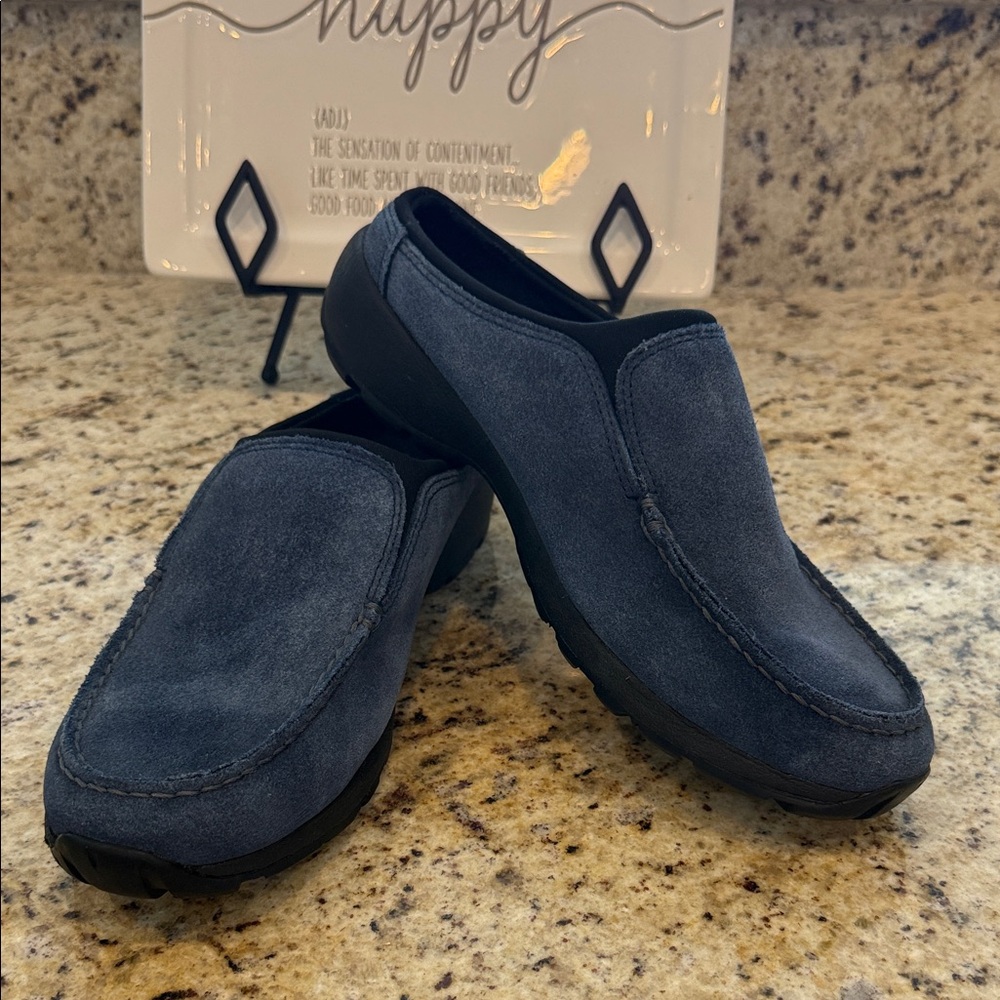 Lands End Suede Slip On Shoes Women 9.5 Blue Comfort Mule Non Slip Casual